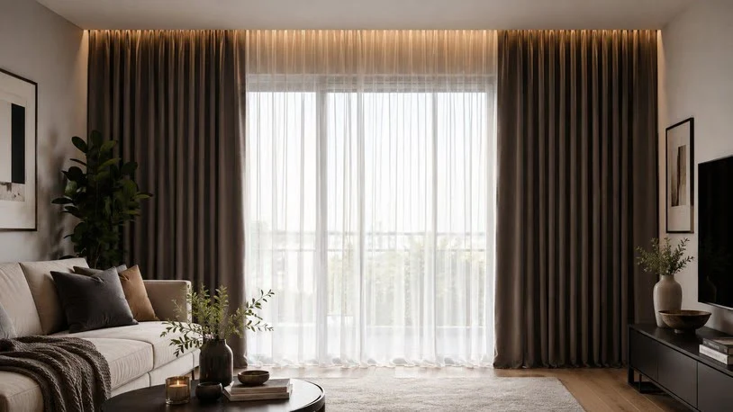 How to Choose Curtains for Living Room: The Complete Homeowner's Guide 2026 2 Layered sheer and blackout curtains in a living room