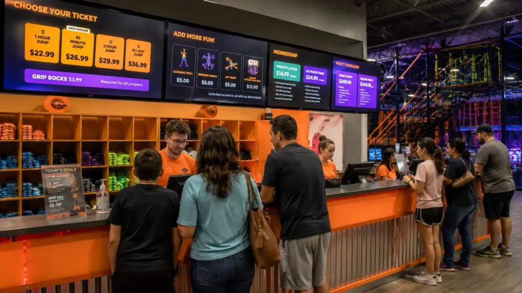 Urban Air Adventure Park: Attractions, Pricing, Locations & What to Expect 2 Urban Air ticket pricing counter