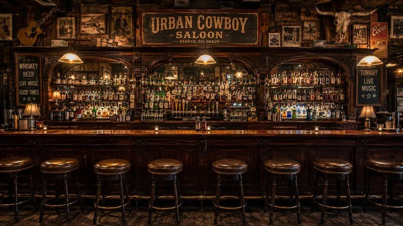 Urban Cowboy bar historic saloon counter, Denver 