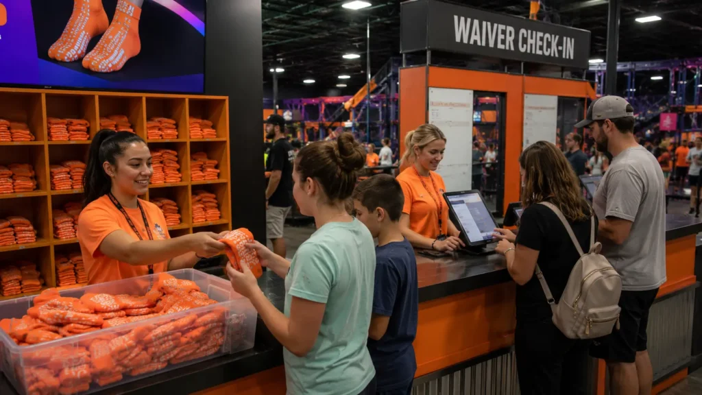 Urban Air Adventure Park: Attractions, Pricing, Locations & What to Expect 3 Urban Air grip socks and waiver check-in