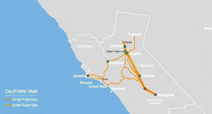California road trip itinerary map showing suggested travel routes