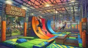 Urban Air Slides, Ninja Course & Ropes Course: Complete Attractions Guide 1 Person climbing a warped wall on the urban air ninja course