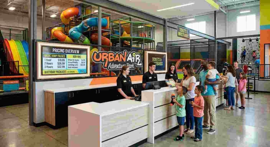Reception precinct at Urban Air where patrons procure jump passes