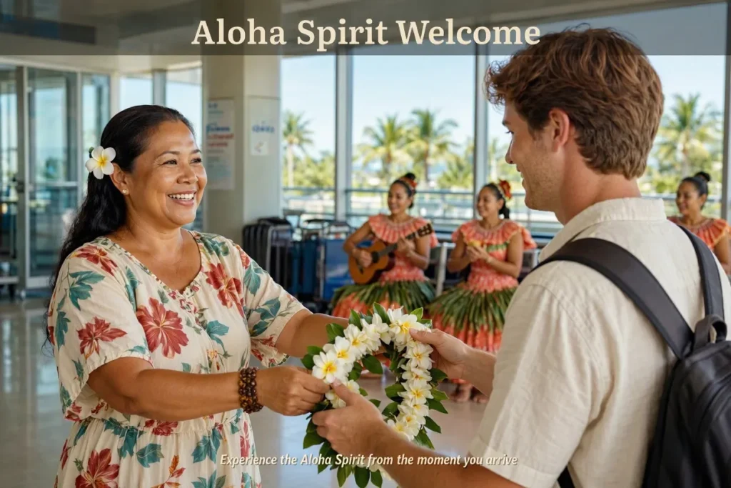 Hawaii Travel Guide 2026: Everything You Need Before Your Island Vacation 1 Local Hawaiian resident offering a lei to a visitor at the airport