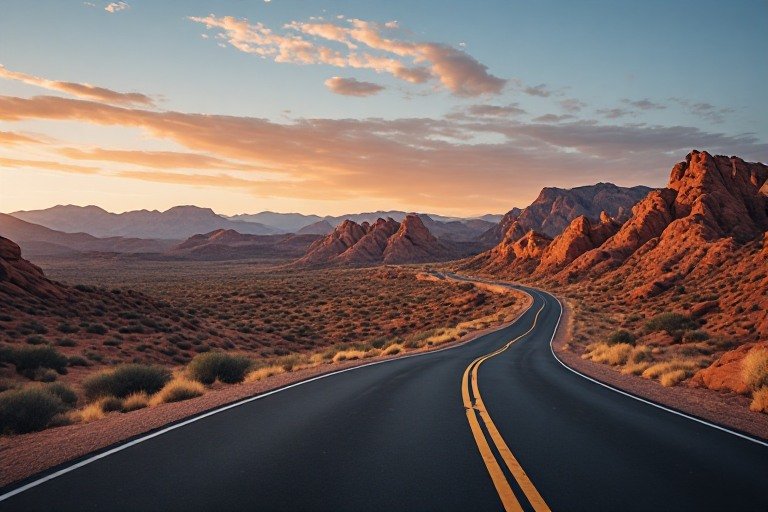Utah Travel Guide 2026: Everything You Need Before Visiting Utah’s Mighty 5 1 Red rock desert landscape with a winding highway in Utah at sunset