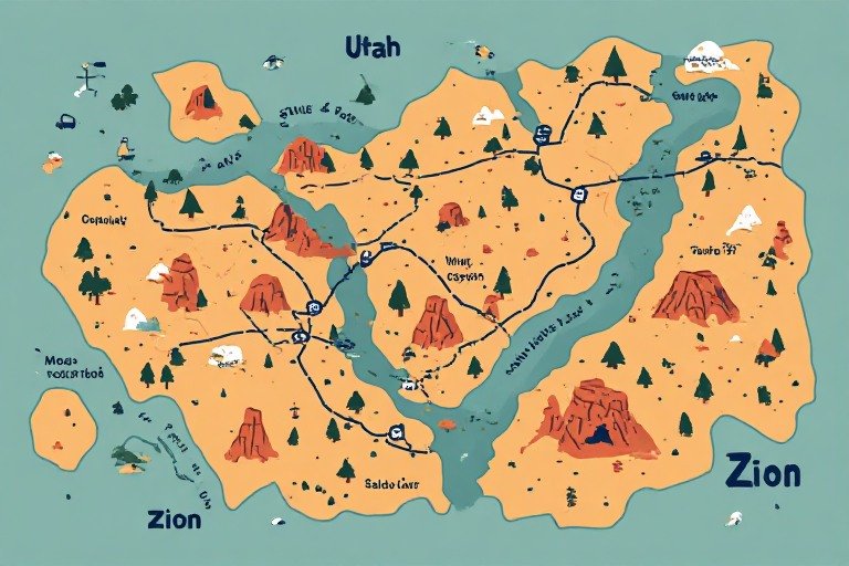 Utah Travel Guide 2026: Everything You Need Before Visiting Utah’s Mighty 5 2 Map illustration of a 7-day Utah road trip route through Salt Lake City, Moab, Capitol Reef, Bryce Canyon, and Zion