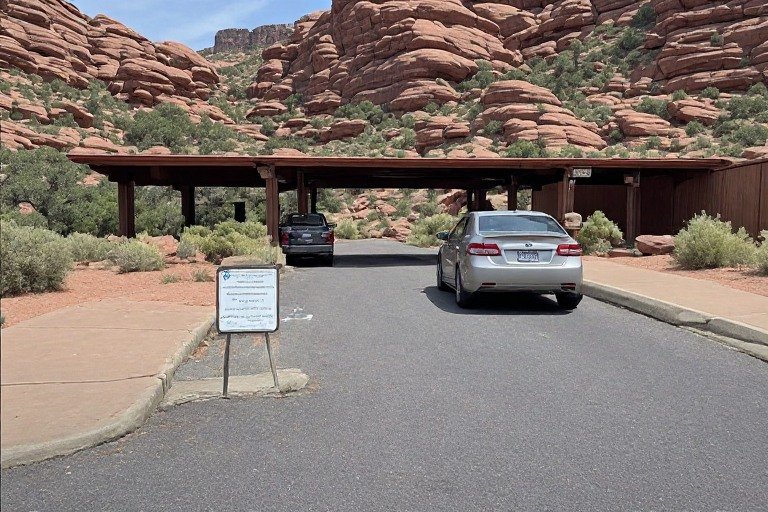 Utah Travel Guide 2026: Everything You Need Before Visiting Utah’s Mighty 5 3 Car at a national park entrance station in Utah with red rock scenery behind it