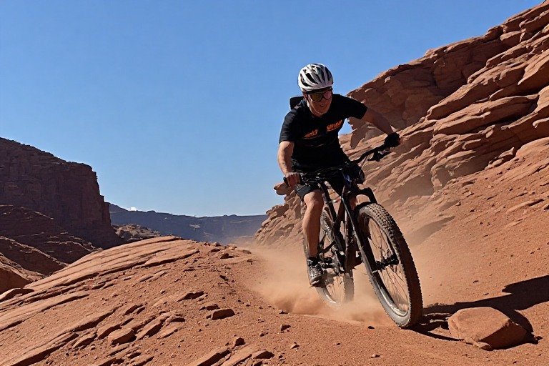 Utah Travel Guide 2026: Everything You Need Before Visiting Utah’s Mighty 5 6 Mountain biker riding slickrock trail near Moab, Utah