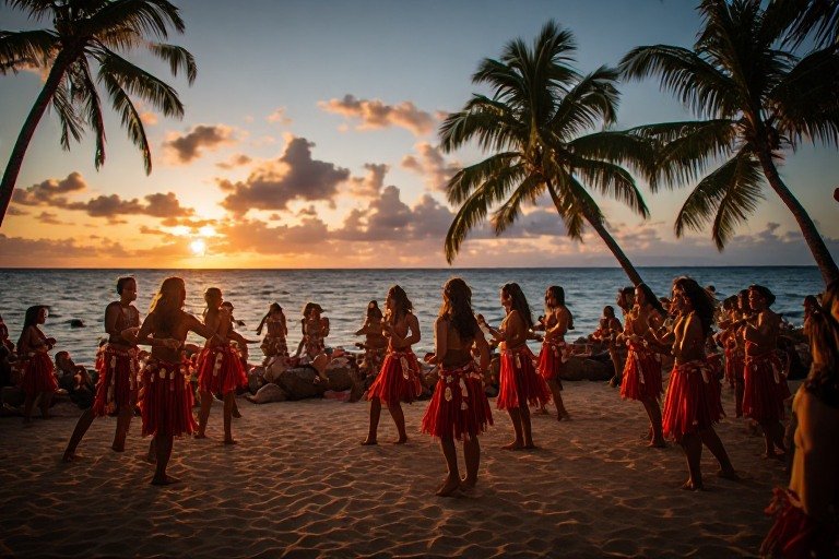 Hawaii Travel Guide 2026: Everything You Need Before Your Island Vacation 8 Hula dancers performing at a traditional Hawaiian luau at sunset