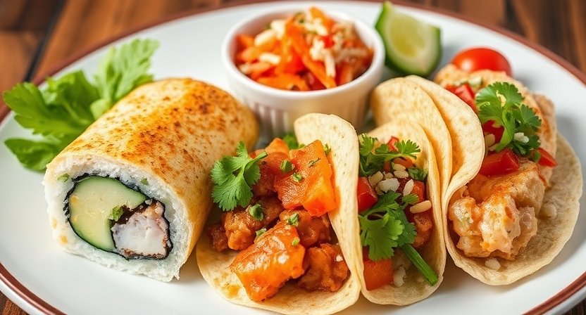 California food California roll and fish tacos
